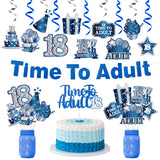 WATINC 42pcs 18th Birthday Party Decorations for Boys Girls, Navy Blue and Silver Time to Adult Bday Banner Deep Blue Hanging Swirls, Happy 18 Years Old Birthday Party Favors Cake Topper Centerpieces