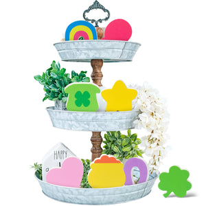 WATINC St. Patricks Tiered Tray Decor - 8PCS Lucky Charms Wood Centerpiece Table Decorations, Saint Patty's Day Shamrock Wooden Signs, Irish Blessing Clover Farmhouse Party Decorative for Home Holiday