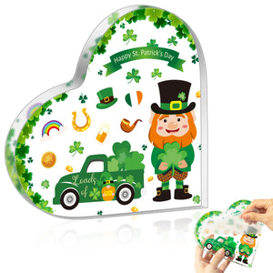 WATINC St. Patrick's Day Gifts - Acrylic Heart Shamrocks Tiered Tray Table Decor, Saint Patty's Irish Blessing Desk Decorations, Clover Party Plaque Sign Centerpiece Tabletop Decorative for Home