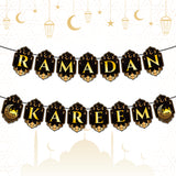 WATINC 2pcs Ramadan Kareem Banner Eid Mubarak Decoration, Ramadan Mubarak Hanging Banners Decor, No DIY Needed Eid Al-Fitr Party Favor Supplies Hang Bunting for Home Tree Fireplace Wall 10 Feet