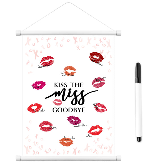 WATINC 2Pcs Kiss The Miss Goodbye Signature Hanging Poster with Black Color Pen, Wedding Signature Poster Bride to Be Guest Book Message Card, Bridal Shower Bachelorette Party Games Picture Decoration