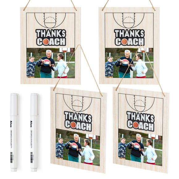 WATINC Thanks Coach Photo Frame - 7pcs Basketball Coach Wood Frame Gifts with Pen for Women Men Team Player, Home Office Sports Decorations Hanging Picture Frame Wall Art Photo Album (10.2” x 7.9”)