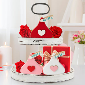 WATINC Valentine Tiered Tray Signs - 3PCS Valentine's Kisses Wooden Table Decor, Candy Double-Sided Centerpieces Decorations, Sweet Romantic Tabletop Wedding Party Gifts Supplies