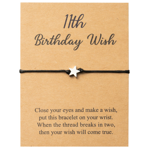 WATINC 11th Birthday Wish Bracelet, Adjustable Star Cord Bracelets with Make A Wish Cards, Friendship Simple Handmade Bracelet Birthday Gift for Daughter Friends Girls Sister