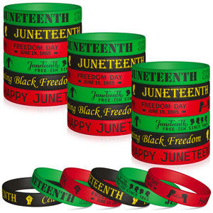 WATINC 48Pcs Happy Juneteenth Silicone Bracelets Black Freedom Day Stretch Wristbands Independence Day Rubber Bracelet Gifts African Afro American Festival Theme Party Supplies Goodie Bag Fillers