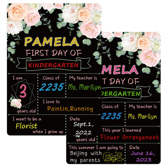 WATINC Flower First and Last Day of School Chalkboard Sign, Back to School Board Signs, Reusable Double-Sided 13.6