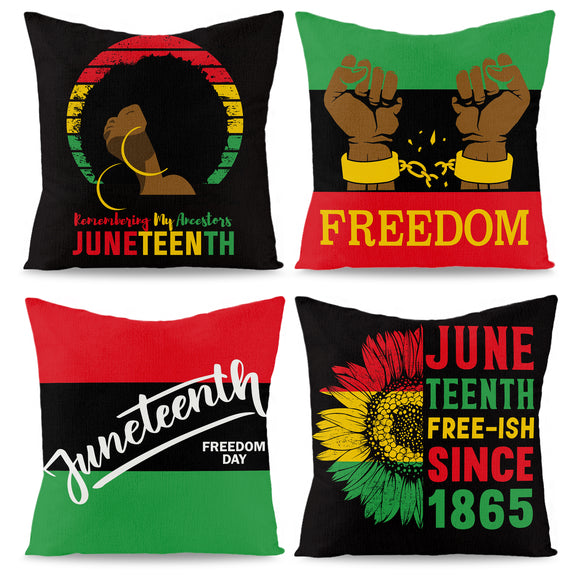 WATINC 4Pcs Juneteeth Throw Pillow Covers American Freedom Day Pillowcase Celebrate Juneteenth Free-ish Since 1865 Cushion Cases Linen Cloth Decoration for Farmhouse Sofa Home Car Couch 18 x 18 Inch