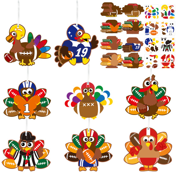 WATINC Thanksgiving Fall Sticker Craft for Kids - 123pcs Turkey Hanging Ornaments Arts Crafts Kit with String, DIY Football Autumn Thanksgiving Game Home Classroom Activities Party Tree Decoration