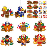 WATINC Thanksgiving Fall Sticker Craft for Kids - 123pcs Turkey Hanging Ornaments Arts Crafts Kit with String, DIY Football Autumn Thanksgiving Game Home Classroom Activities Party Tree Decoration