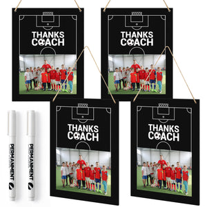 WATINC Thanks Coach Photo Frame - 4pcs Soccer Coach Wood Picture Frame Gifts with Pen for Women Men Team Player, Home Office Sports Decorations Hanging Frame Wall Art Photo Album (10.2” x 7.9”)