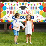 WATINC 2pcs Kindergarten Graduation Backdrop Banner, Extra Large Preschool Congrats Grad Background Decor, School Prom Celebration Graduate Party Supplies for Kids (White)