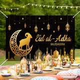 WATINC Eid Al Adha Banner Decorations XtraLarge Eid Mubarak Al-Adha Sheep Arabian Nights Moon Star Castles Banner Eid Party Decors Supplies Photo Booth for Wall Home Indoor Outdoor 79 X 45 Inch