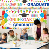 WATINC 2pcs Kindergarten Graduation Backdrop Banner, Extra Large Preschool Congrats Grad Background Decor, School Prom Celebration Graduate Party Supplies for Kids (White)