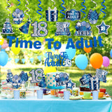 WATINC 42pcs 18th Birthday Party Decorations for Boys Girls, Navy Blue and Silver Time to Adult Bday Banner Deep Blue Hanging Swirls, Happy 18 Years Old Birthday Party Favors Cake Topper Centerpieces