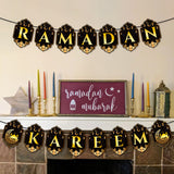 WATINC 2pcs Ramadan Kareem Banner Eid Mubarak Decoration, Ramadan Mubarak Hanging Banners Decor, No DIY Needed Eid Al-Fitr Party Favor Supplies Hang Bunting for Home Tree Fireplace Wall 10 Feet