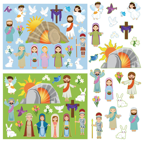 WATINC 50 Sheet Make a Resurrection Scene Stickers, Easter Jesus He Lives Nativity Sticker Craft Kit Birthday Party Game for Kids, Religious Education Parties Supplies Classroom Activity Reward Gifts