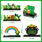 WATINC 4pcs St. Patrick's Day Wooden Table Topper, Shamrock Wood Centerpiece Decorations, Detachable Clover Tiered Tray Signs Decor, Saint Patty’s Day Party Favor Tabletop Supplies for Holiday Kitchen