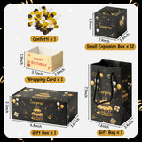 WATINC 16pcs Birthday Surprise Gift Box Explosion for Money, Happy Bday 12 Bounces Exploding Money Boxes with Confetti, Black Gold Pop Out Cash Holder for Women Men Kids Birthday Party Supplies