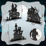 WATINC 3Pcs Halloween Tabletop Wooden Centerpiece Decorations, Wood Silhouette Sketch Ghost House Table Decor, Halloween Themed Black Pumpkin Boo Haunted House Detachable Table Topper for Home Kitchen