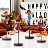 WATINC 4pcs Autumn Scarecrow Wood Centerpiece Table Decorations, Fall Farmhouse Tiered Tray Home Decor, Rustic Thanksgiving Harvest Tall Standing Tabletop Block Decor Party Favors Set (Double Printed)