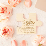 WATINC Puzzle Block Gift for Sister, Sister Birthday Gifts Ideas Puzzle Piece Plaque Table Decoration, Engraved Wooden Puzzle-shaped Sign Home Decor for Sisters Women Girls Daughter Bday Presents