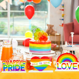 WATINC 4pcs Gay Pride Rainbow Wooden Table Topper Centerpiece Decorations, LGBT Pride Month Party Wood Tiered Tray Signs Table Decor, Love is Love Detachable Tabletop Supplies for Home Kitchen