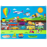 WATINC 35Pcs Vehicle Felt Story Board Set 3.5Ft Preschool Transportation Themed Storytelling Cars Train Trucks Planes Boats Early Learning Interactive Play Kit Wall Hanging Gift for Toddlers Kids