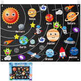 WATINC 35Pcs Outer Space Felt Board Story Set 3.5 Ft Solar System Universe Storytelling Flannel Interactive Play Kit with Hooks Astronaut Planets Alien Galaxy Reusable Wall Hanging Gift for Boys Girls