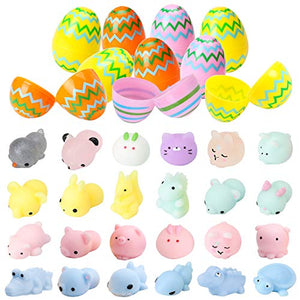 WATINC 48 Pack Mochi Squeeze Toys Filled Easter Eggs, Mini Soft Stress Relief Mochi Toys for Kids Easter Party Favors, Easter Basket Stuffers Fillers for Toddlers Boys Girls, Easter Egg Hunt Game