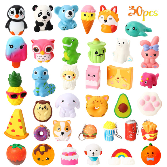 WATINC 25Pcs Jumbo Squeeze Toy and 5Pcs Mini Food Squeeze Cream Scented Panda Donuts Bunny Squeeze for Kids Home Décor Toy Gift, Kawaii Squeezable Slow Rising Stress Relief,Goodie Bag Egg Filler