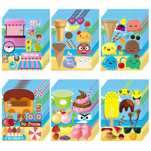 WATINC 36Pcs Make Your Own Stickers Ice Cream Theme Make-a-face Sticker Sheets DIY Mix and Match Decoration with Popsicle Strawberry Lemon for Kids Summer Seaside Party Favors Supplies Birthday Games