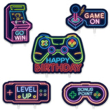 WATINC Set of 5 Neon Video Game Happy Birthday Yard Signs with Stakes Game On Go Win Level up Bonus Point Large Waterproof Lawn Sign Gaming Theme Birthday Party Decorations Supplies for Outdoor Garden