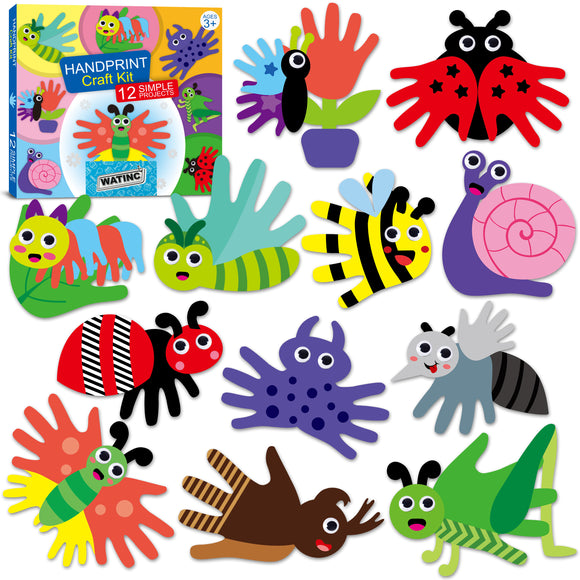 WATINC 12Pcs Insect Handprint Art Craft Bug Butterfly Dragonfly Snail Easy DIY Kit Animal Themed Art Supplies Preschool Classroom Hand Print Activity Party Favors Ornaments for Kids Toddlers