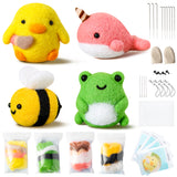 WATINC Set of 4 Cute Animal Needle Felting Starter Kit Frog Chick Bee Narwhal Animal Doll Wool Felting Tools Felt Needles Foam Mat DIY Needlework Craft Party Supplies for Beginners Adults Kids