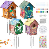 WATINC 4 Sets DIY Bird House Chime Kits for Kids Build and Paint Birdhouses Unfinished Wooden Art Preschool Classroom Painting Kits Activities Hanging Decorations Party Gifts for Window Outdoor