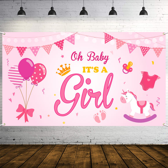 WATINC Oh Baby It’s A Girl Backdrop Decorations Baby Shower for Girl’s Pink Photography Background Newborn Announce Pregnancy Birthday Party Supplies Banner Photo Studio Props (Girl Style)