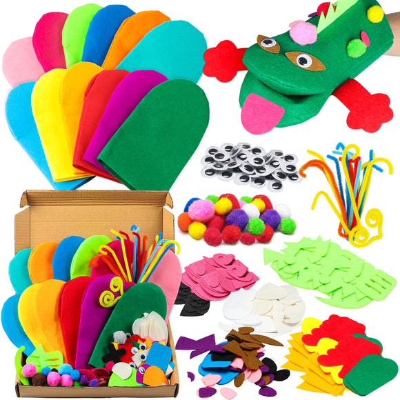 WATINC 12Pcs Hand Puppet Making Kit for Kids Art Craft Felt Sock Puppet Creative DIY Make Your Own Puppets Pipe Cleaners Pompoms Storytelling Role Play Party Supplies for Girls Boys