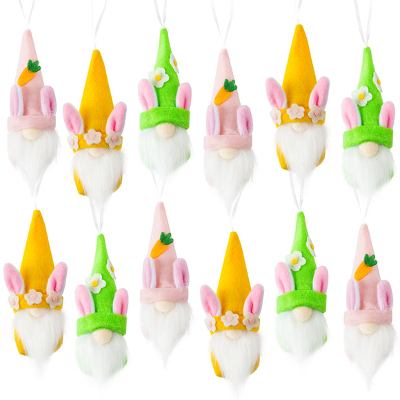WATINC 12pcs Easter Gnome Felt Ornaments, Spring Easter Hanging Bunny Gnome Ornaments, Classic Styles of Easter Elf Felt Pendants, Plush Bunny Gnome for Easter Basket Egg Fillers, Easter Favor Gifts