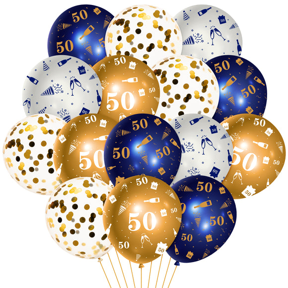 WATINC 36Pcs 50th Navy Blue and Gold Latex Balloons, 50 Years Old Birthday Confetti Balloon Party Decor, Anniversary Theme Party Photography Backdrop Favor Supplies Decoration for Men Women (12 Inch)