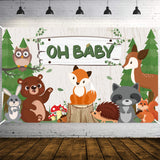 WATINC Oh Baby Woodland Animals Backdrop for Baby Shower Photo Booth Props Wood Plank Jungle Wild Background Photography Party Banner Decorations for Newborn Boys Girls Studio Home 71x43 Inches