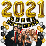 WATINC 38pcs 2021 New Year EVE Party Decoration, Happy NEW YEAR Banner with Gold and Black Balloons for EVE Party, 2021 Number Foil Balloon and Latex Balloon for 2021 New Year Eve Festival Party Supplie