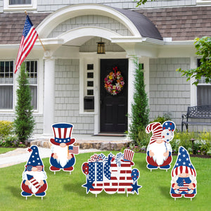 WATINC 5pcs Independence Day Gnomes Yard Signs with Plastic Stakes, USA Patriotic Gnome Garden Decor for 4th of July Party Favor Supplies, Waterproof Lawn Sign Large Single Sided, Outdoor Lawn Decor