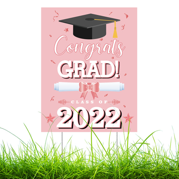 WATINC Graduation Yard Sign with Metal Stakes Congrats Grad Class of 2022 Double Sided Printing Waterproof Rose Gold Lawn Signs Party Decorations Supplies Photo Props for Outdoor Garden 11.8 x 16.9 In