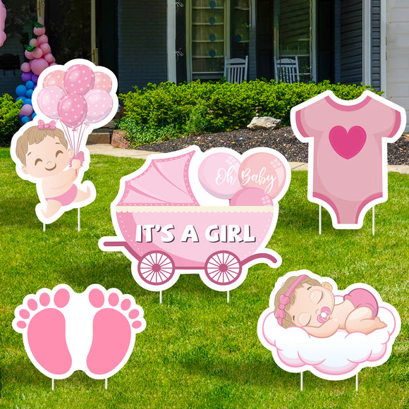 WATINC Set of 5 IT’S A Girl Yard Signs with Plastic Stakes Welcome Home Oh Baby Large Waterproof Single Sided Printing Lawn Sign Baby Shower Gender Reveal Party Decorations Supplies for Outdoor Garden