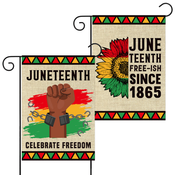 WATINC 2Pcs Juneteenth Garden Flags Juneteenth Celebrate Freedom June 19th Free-ish Since 1865 Flags African Afro American Independence Day Burlap Double Sided Flag Decors for Indoor Outdoor Lawn