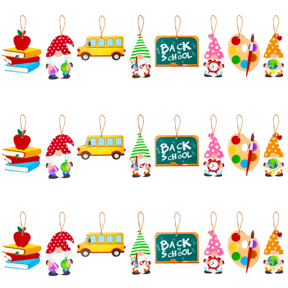 WATINC 25pcs Back to School Theme Hanging Wooden Ornament, Welcome First Day of School Gnome Wood Pendant Tag with Colorful Book, Chalkboard for Kids Classroom Home Party Favor Supplies Photo Prop