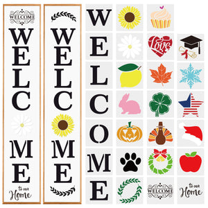 WATINC 27Pcs Holiday Theme Stencil Kit, Welcome Porch Sign Stencil for Front Door, Reusable DIY Stencil Word Painting Mold on Wood Paper, Christmas Valentine Easter Graduation Holiday Home Decoration