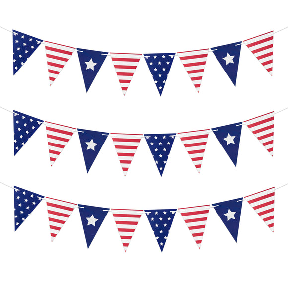 WATINC Independence Day Paper Banner, Blue Red Star Themed Flag Banner for 4th of July Party Supplies, Hanging USA Patriotic Bunting Garland for Memorial Day Decoration, Triangle Flag for Indoor Decor