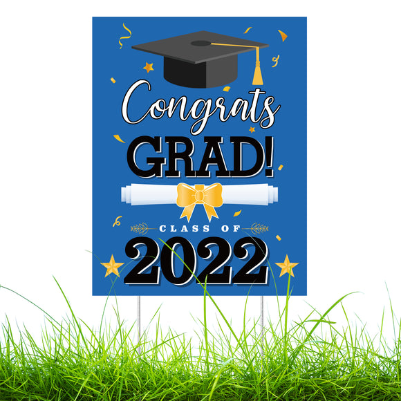 WATINC Graduation Yard Sign with Metal Stakes Congrats Grad Class of 2022 Double Sided Printing Waterproof Blue Lawn Signs Party Decorations Supplies Photo Props for Outdoor Garden 11.8 x 16.9 Inch