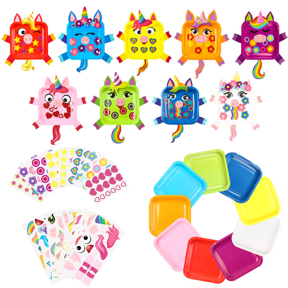 WATINC 9Pcs Unicorn Paper Plate Art Kits for Kids DIY Craft Sticker Card Preschool Family Games Educational Party Supplies Art Handmade Project Classroom Groups Activity for Toddlers Boys Girls